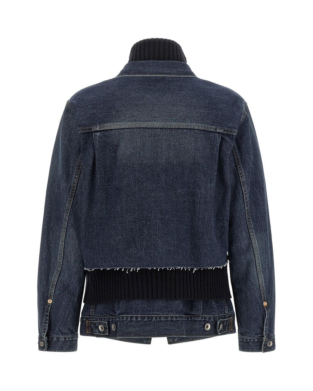 Sacai Blue Denim Jacket With Ribbed Knit Underlayer