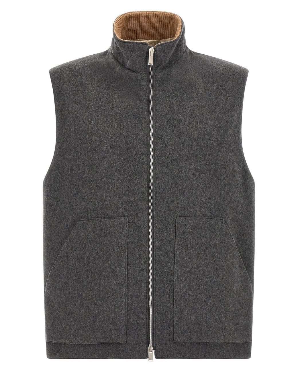 Lardini Gray Wool Blend Gilet With Knit Collar for men