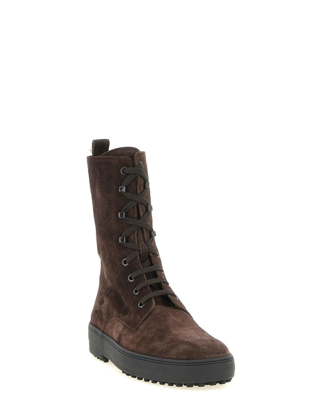 Tod's Brown Lace-Up Ankle Boots With Iconic Gommino Sole