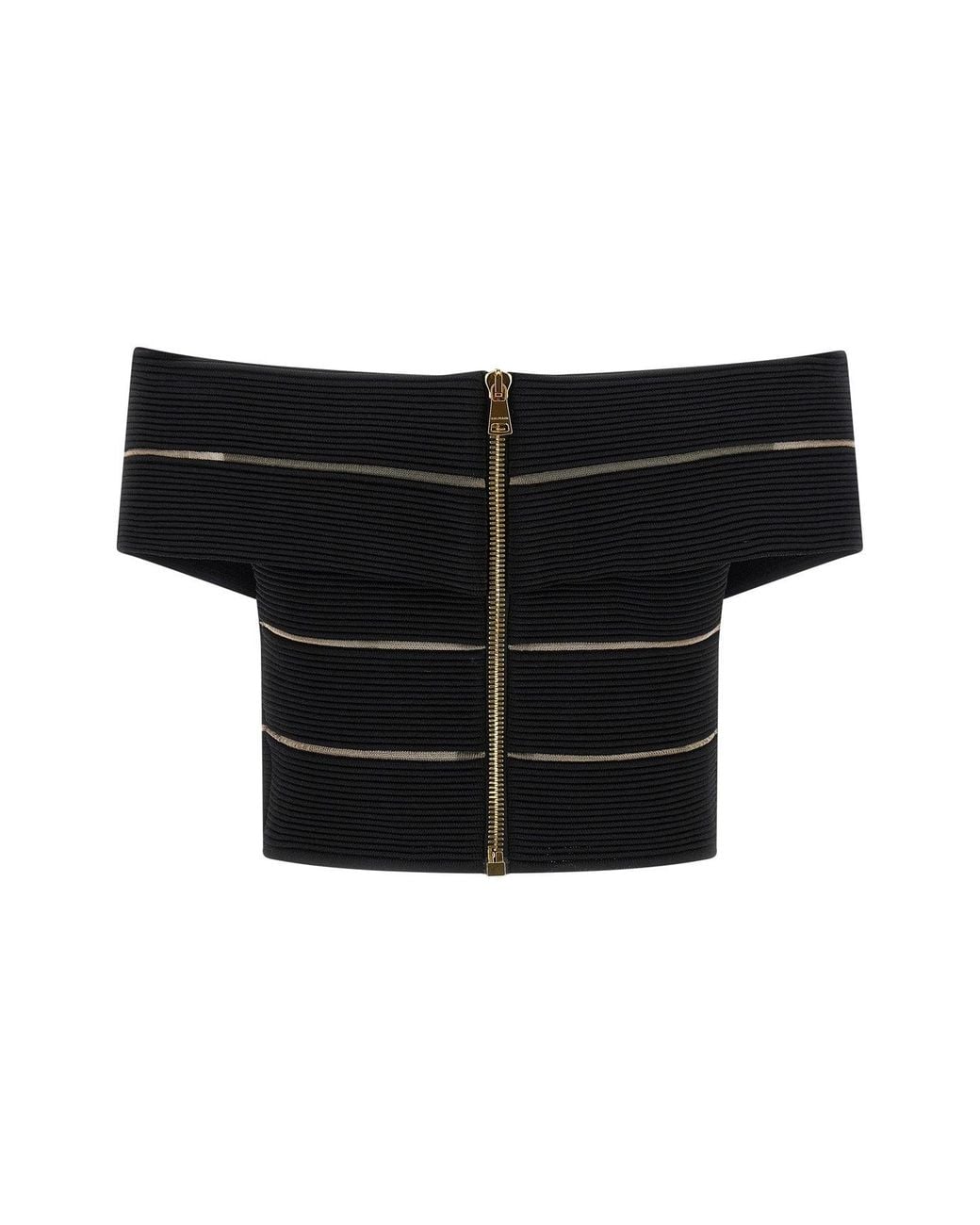 Balmain Black Ribbed Knit Crop Top