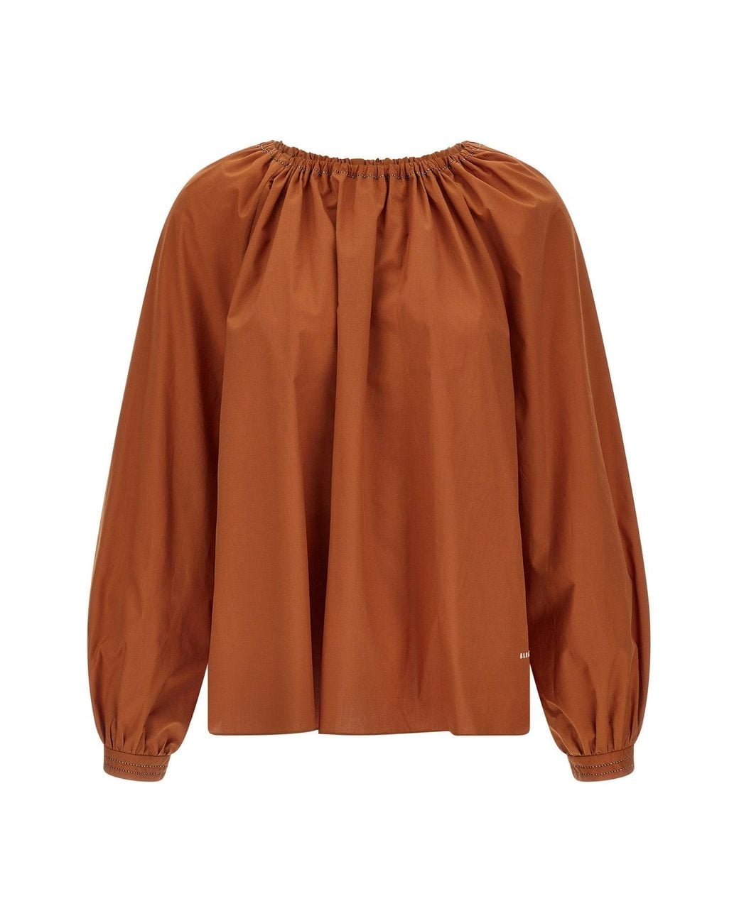 Marni Brown Cotton Blouse With Contrast Stitching