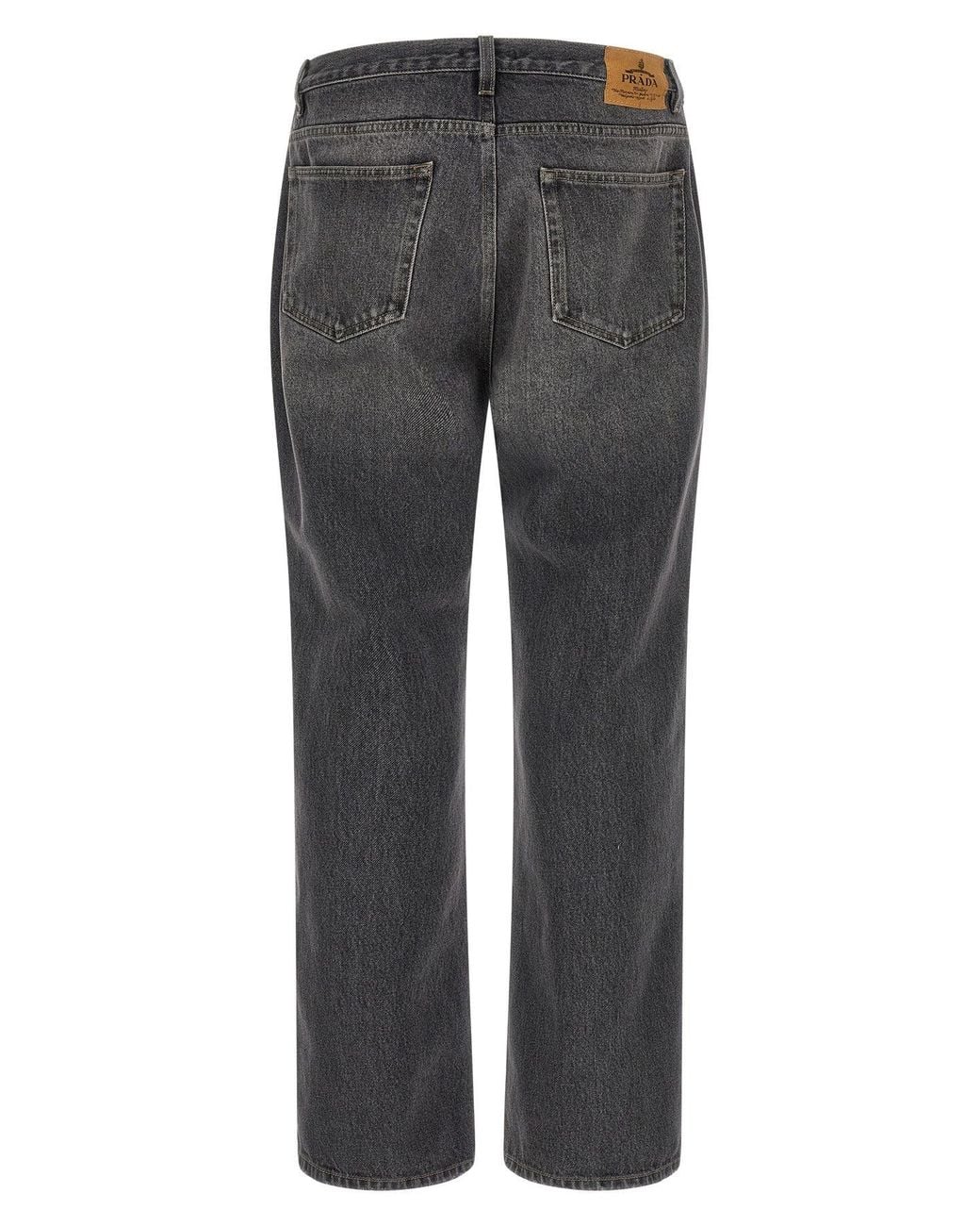 Prada Gray Enameled Triangle Logo Jeans for men