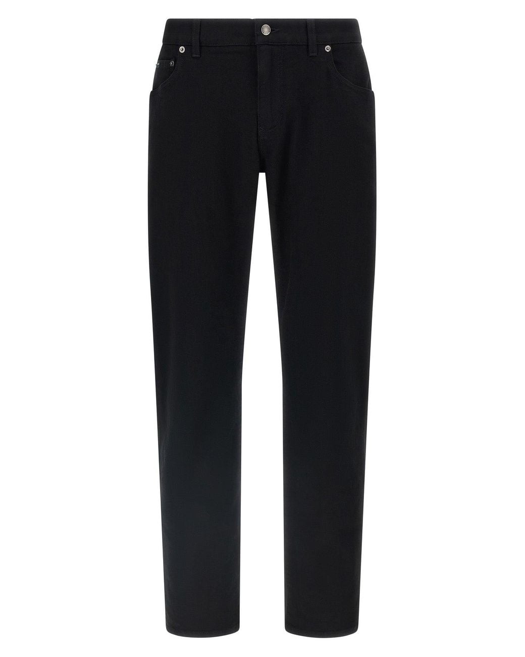 Dolce & Gabbana Black Structured Cotton Jeans With Logo Plaque for men