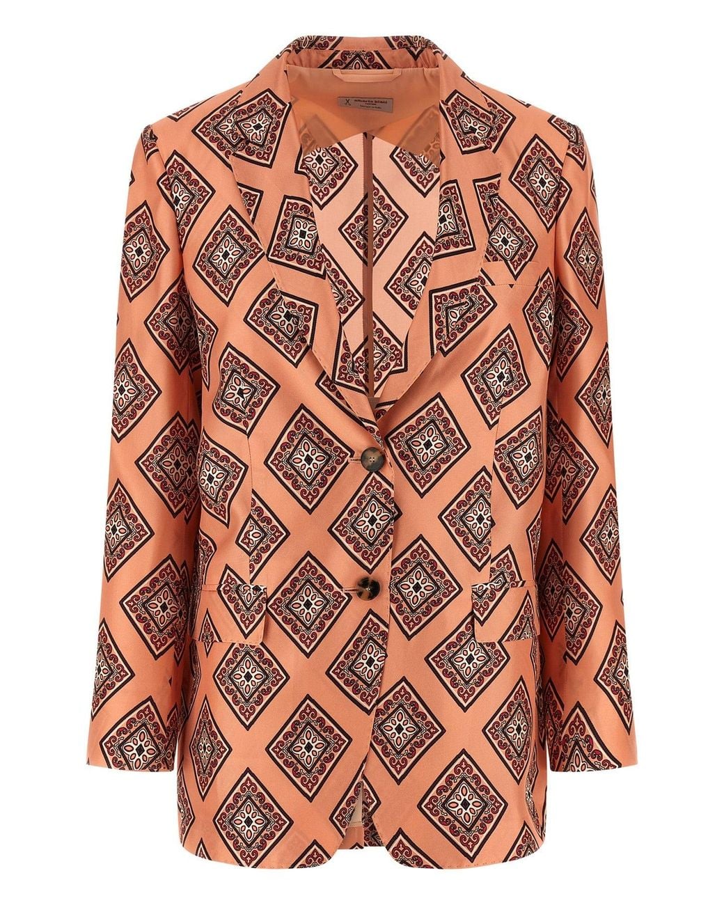 Alberto Biani Pink Silk Blazer With Geometric Tie Print