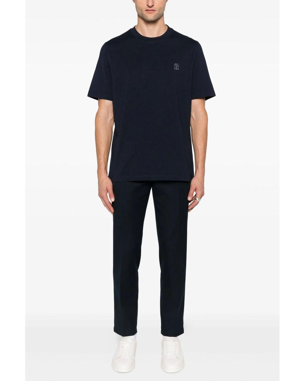 Brunello Cucinelli Blue T-Shirt Crest Detail for men