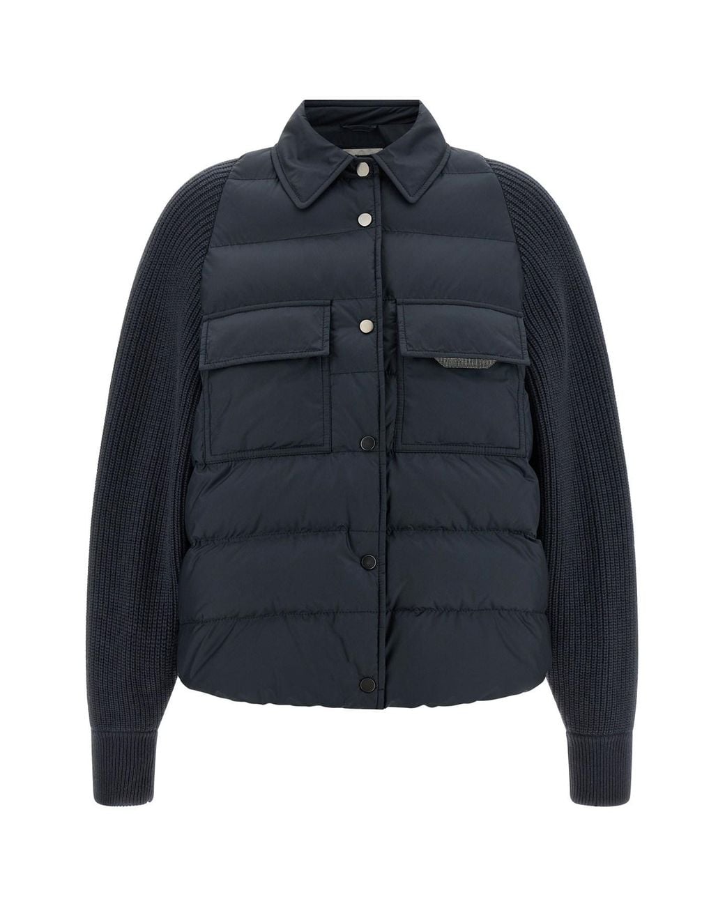 Brunello Cucinelli Blue 'shiny Flap Detail' Down Jacket