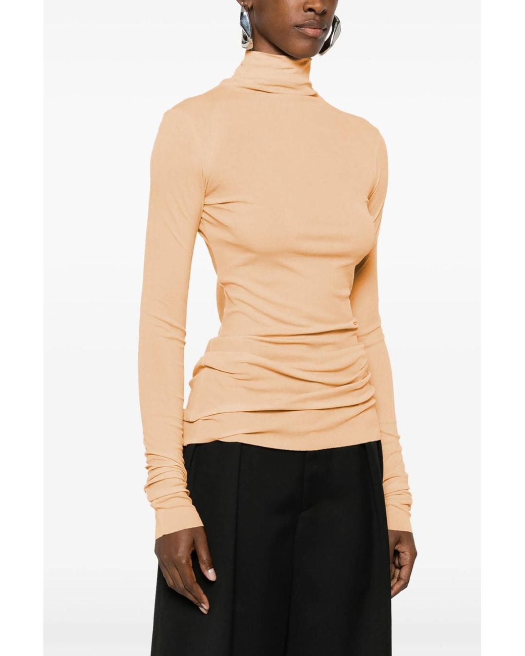 Jil Sander White Silk Turtleneck Top