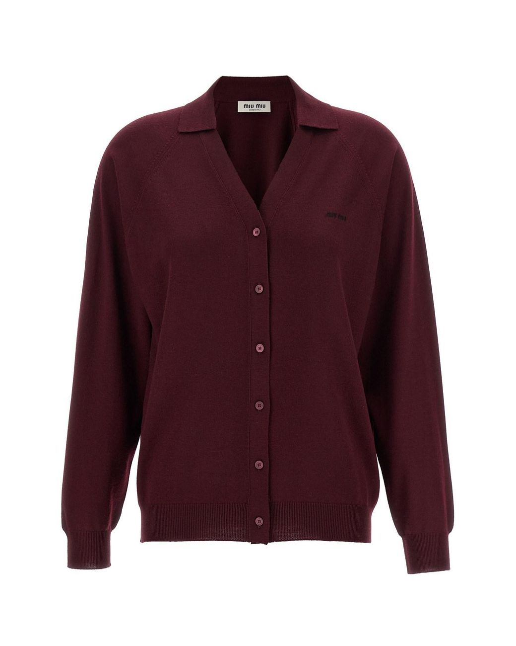 Miu Miu Red Logo Intarsia Cardigan