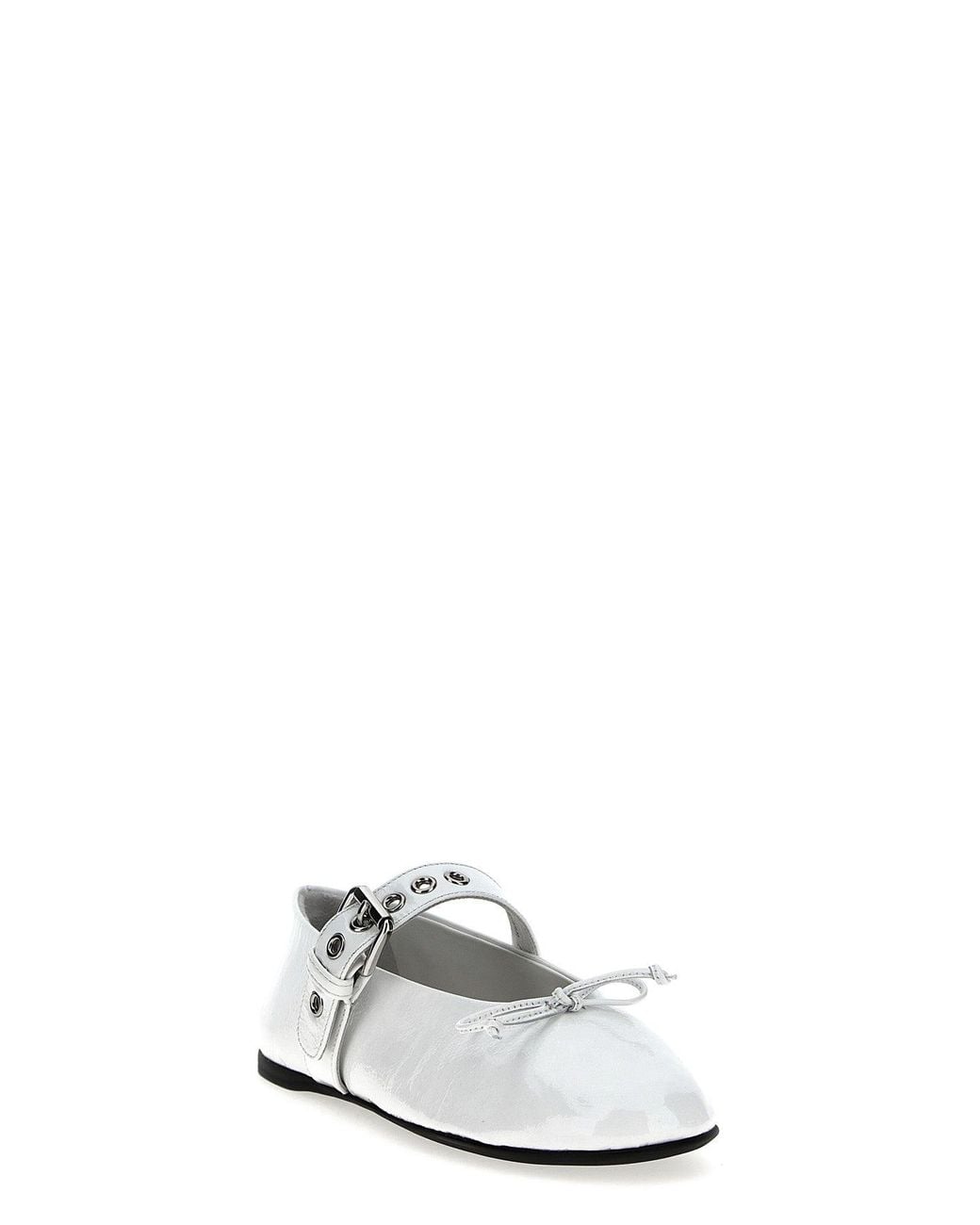Miu Miu White 'Buckle And Bow' Ballet Flats