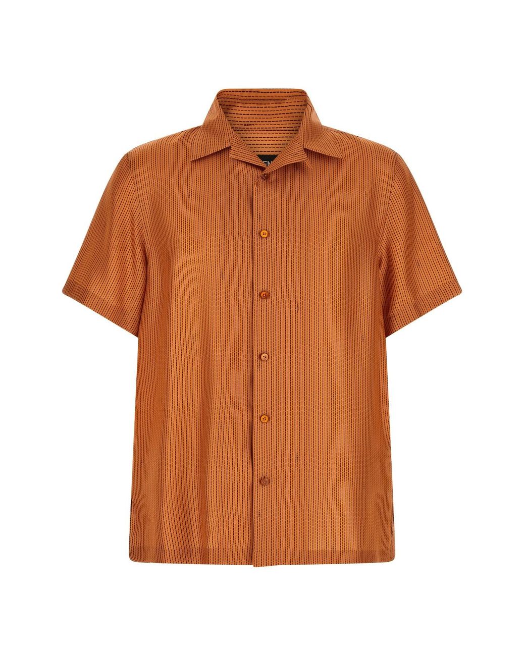 Fendi Orange 'selleria' Stitching Silk Shirt for men