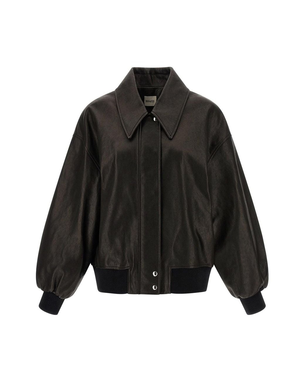 Khaite Black Shelman Leather Bomber Jacket