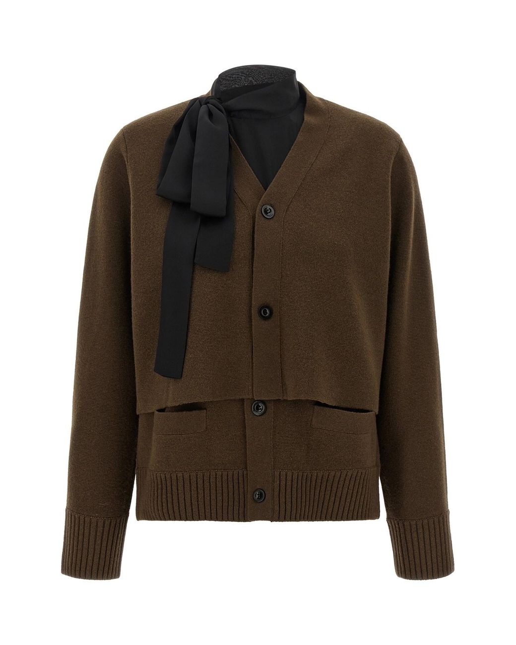 Sacai Brown Cut-out Cardigan