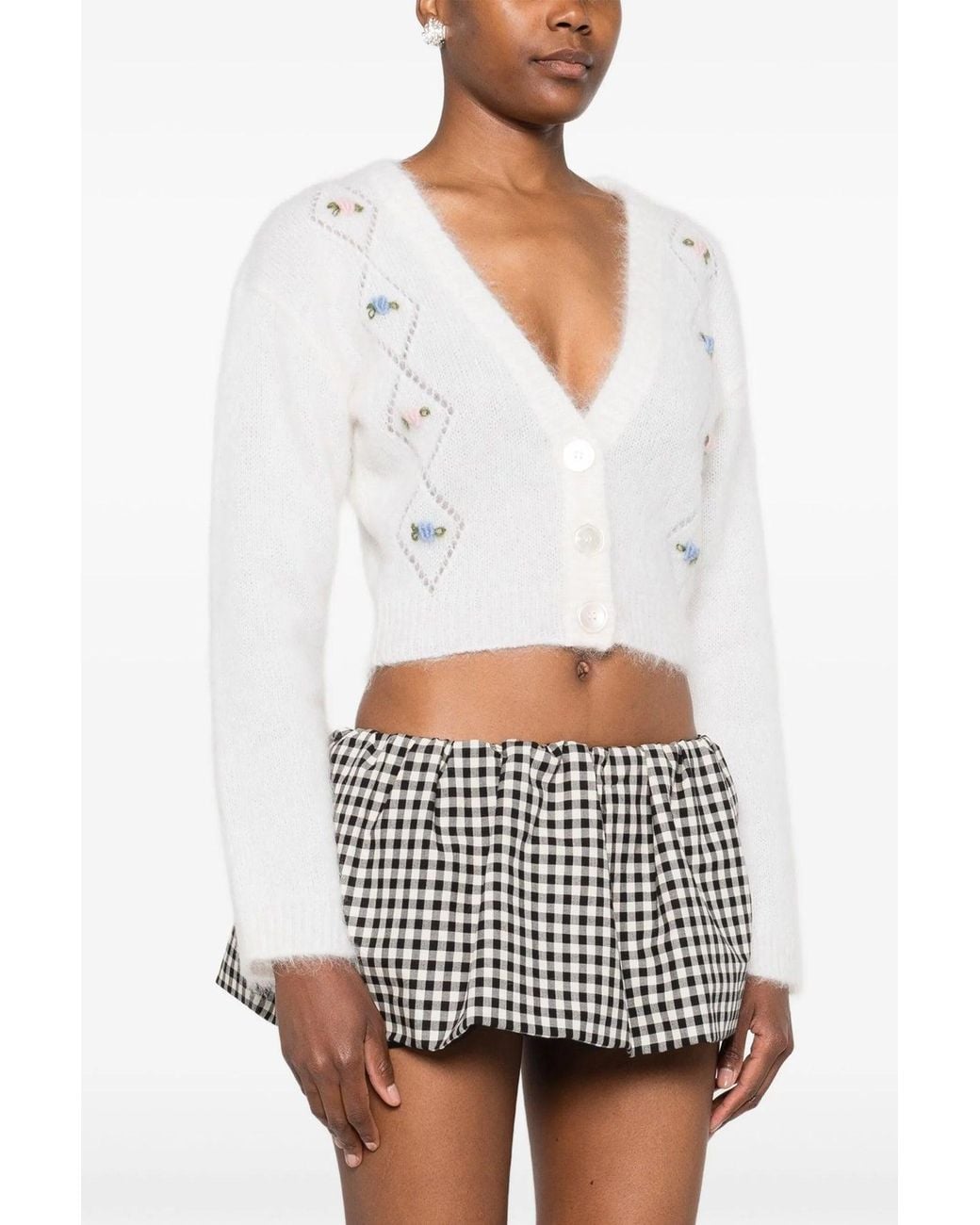 Alessandra Rich White 'Carded Mohair' Cardigan