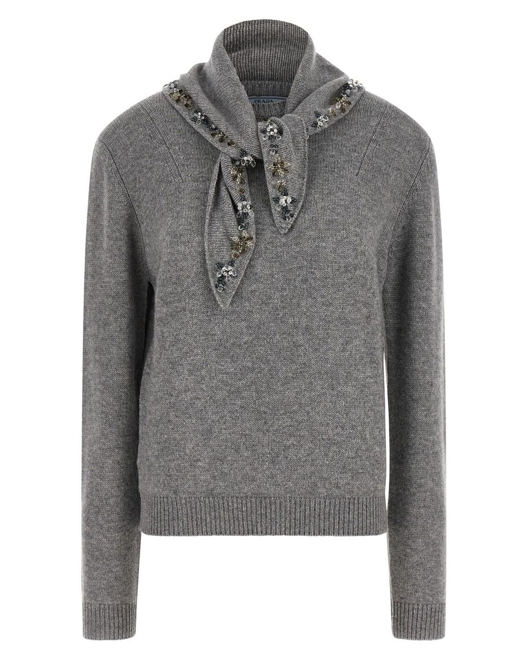 Prada Gray Jewel Bandana Sweater