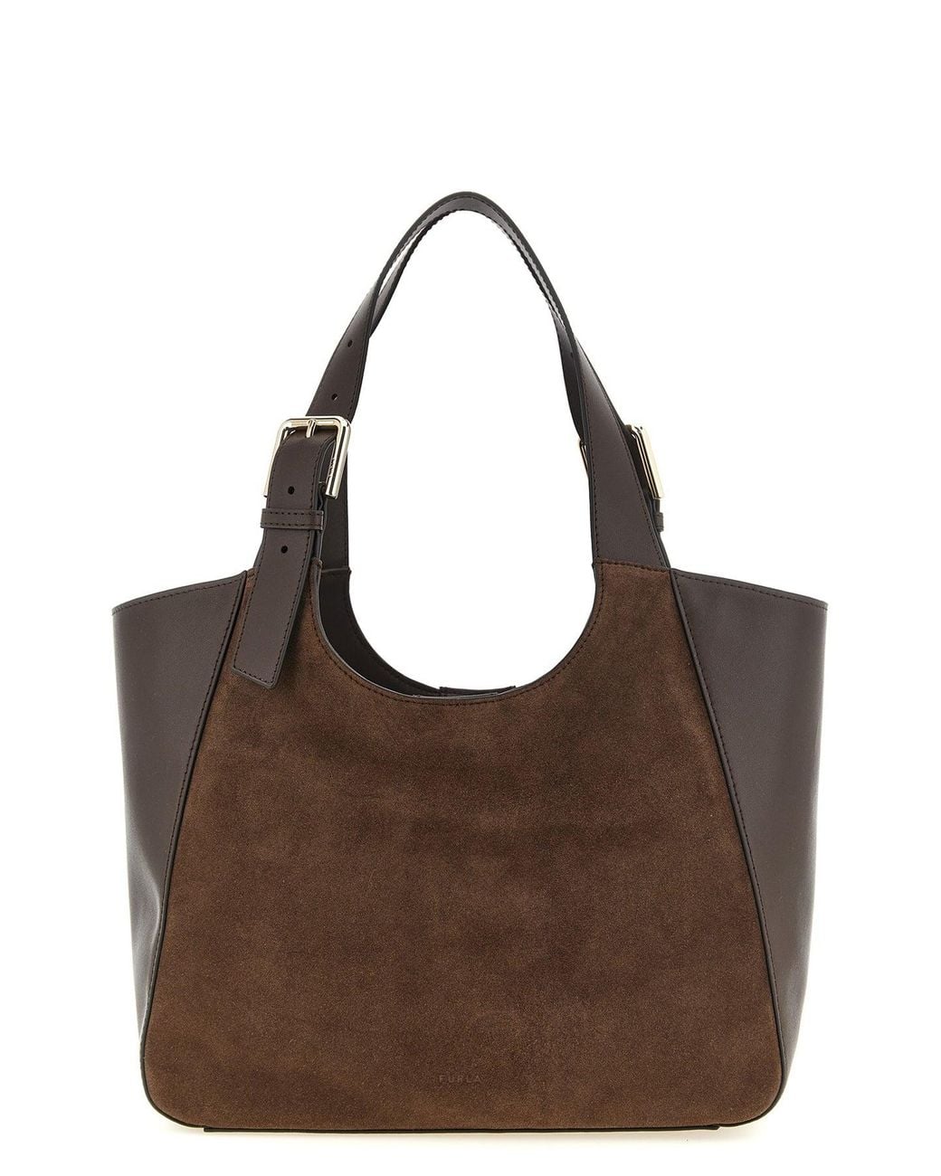 Furla Brown Tote Bag With Contrasting Panels And-Tone Buckles