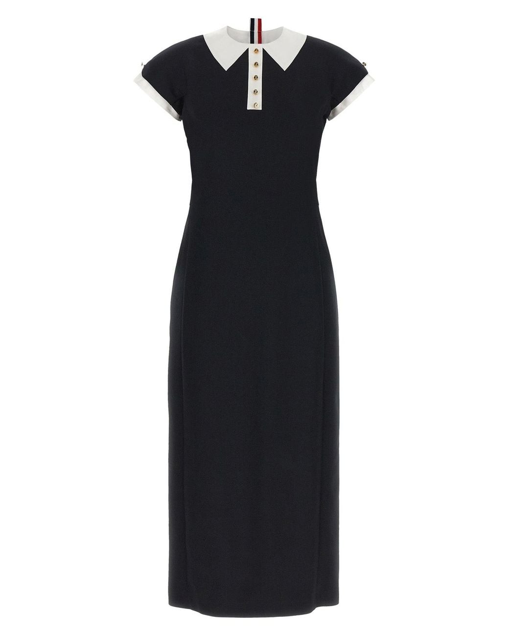 Thom Browne Black Polo Dress With Intarsia And Rwb Detail