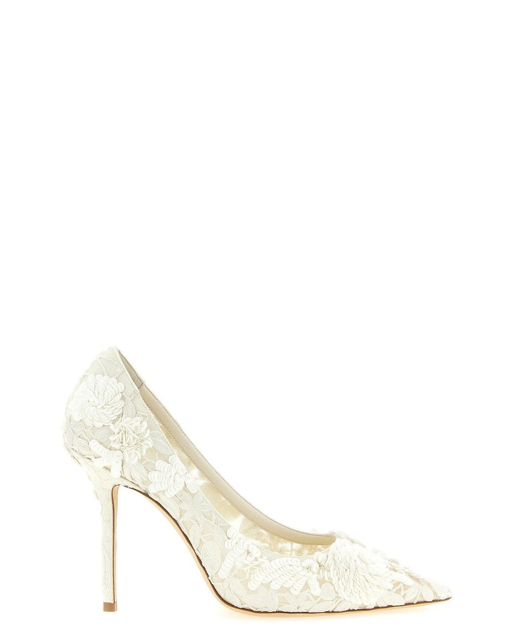 Jimmy Choo White Pumps With Floral Sequin Embroidery