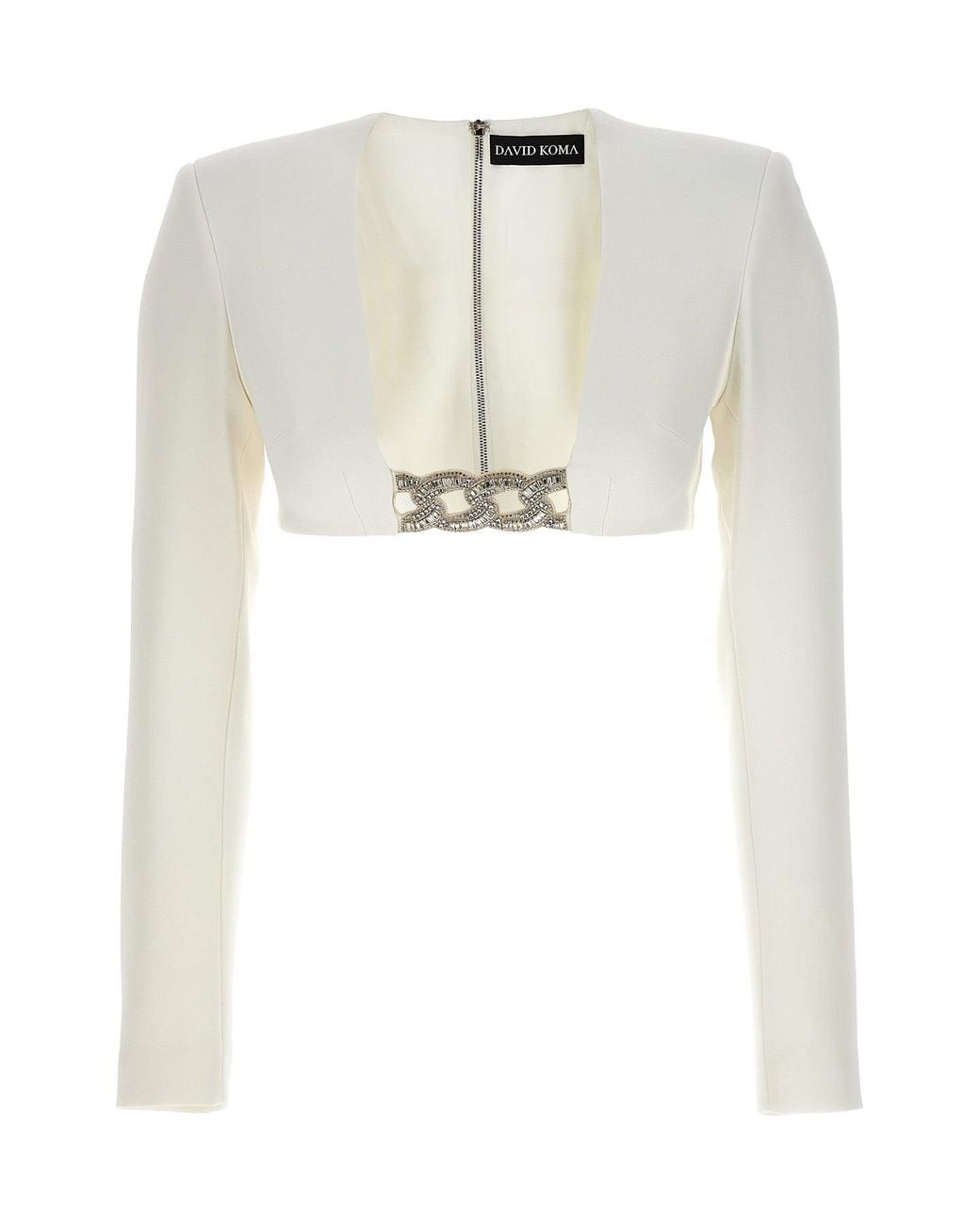David Koma White Top 'Crystal Chain Cropped'