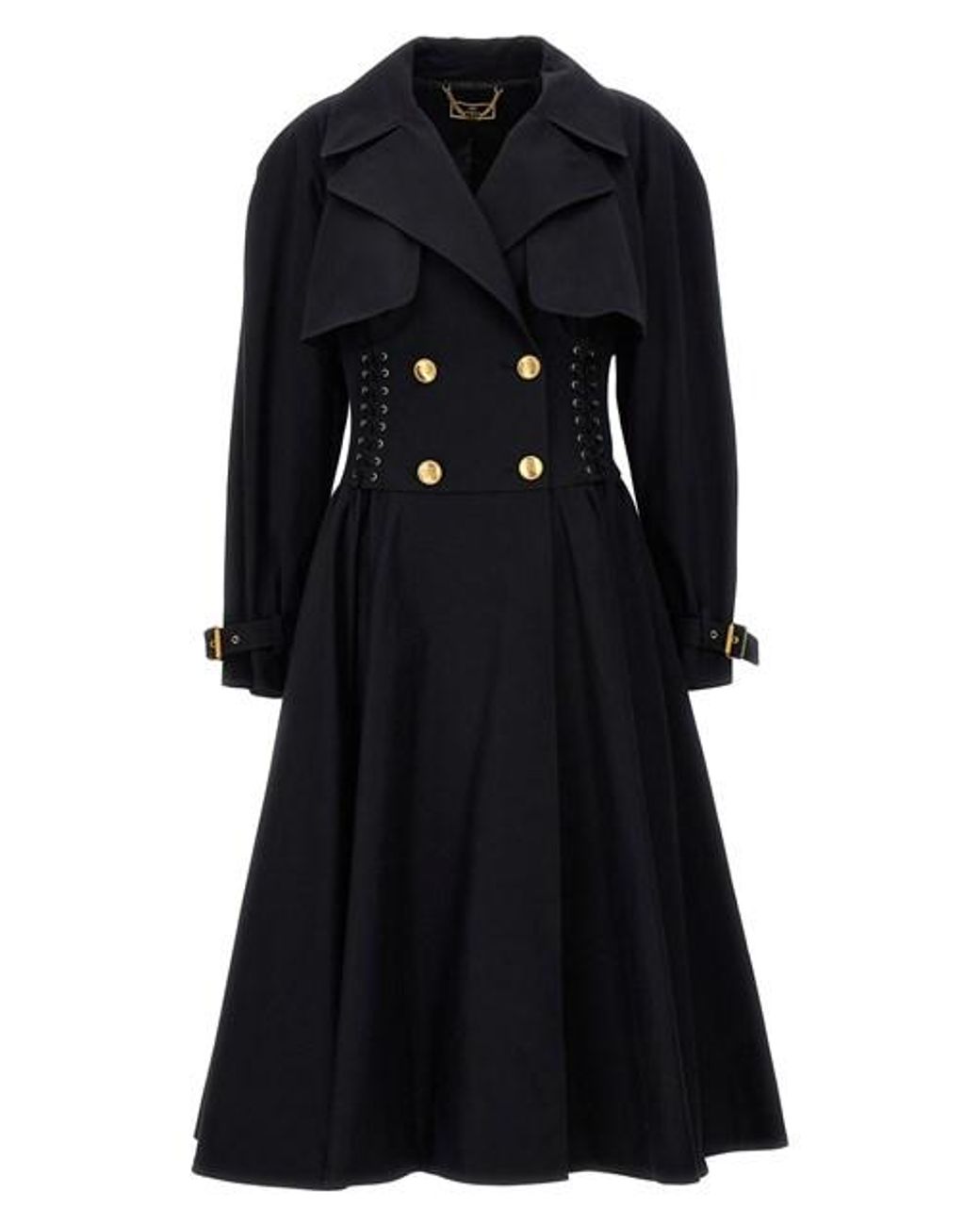 ELISABETTA FRANCHI ブラックロングコート Elisabetta Franchi Redingote Line Trench Coat | Balardi