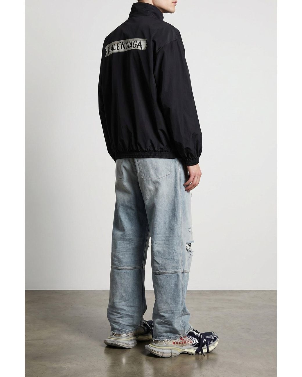 Balenciaga Black Track Jacket With Masking Tape Logo for men