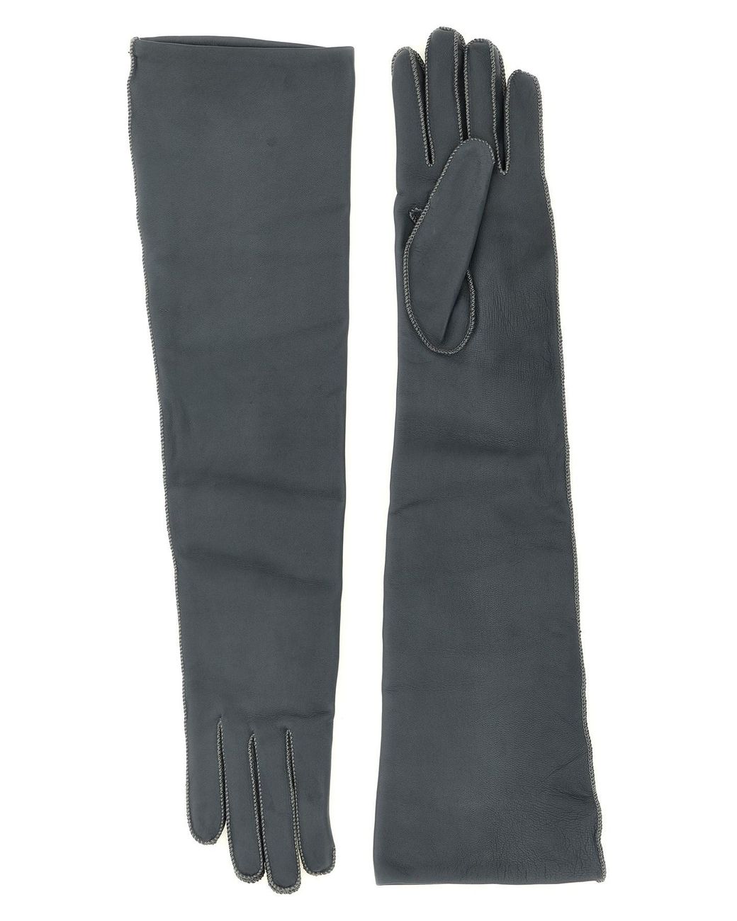 Agnona Gray Long Leather Gloves