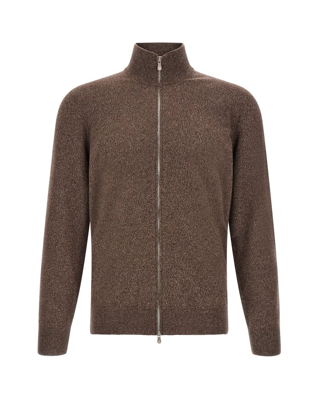 Brunello Cucinelli Brown High Neck Cardigan With Zip for men