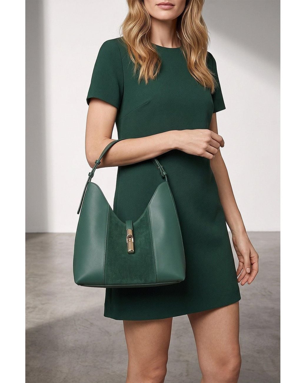 Furla Green Hobo Bag With Cylindrical Closure