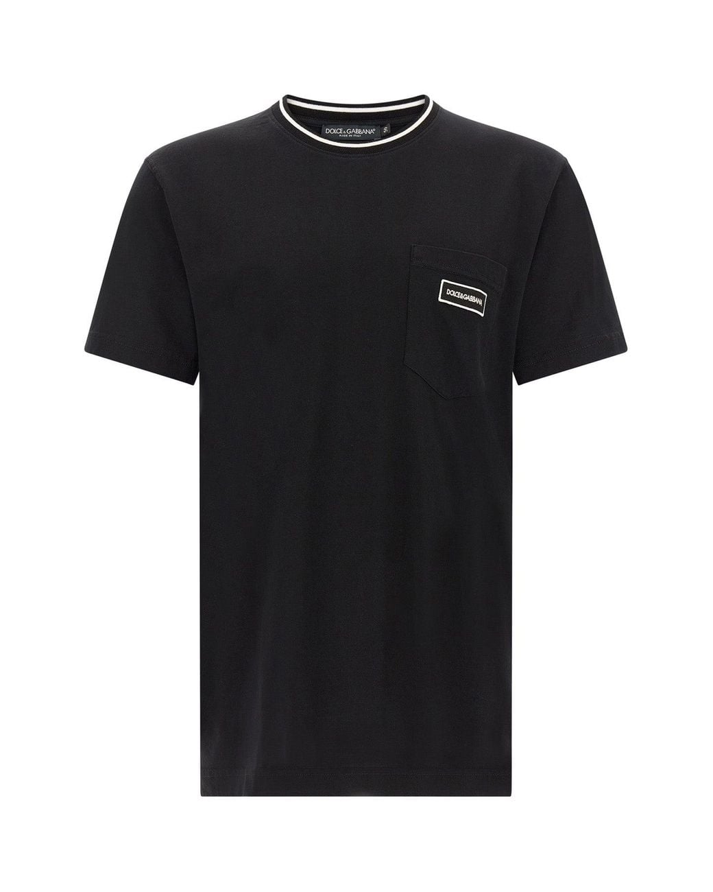 Dolce & Gabbana Black Cotton T-Shirt With Logo Patch for men
