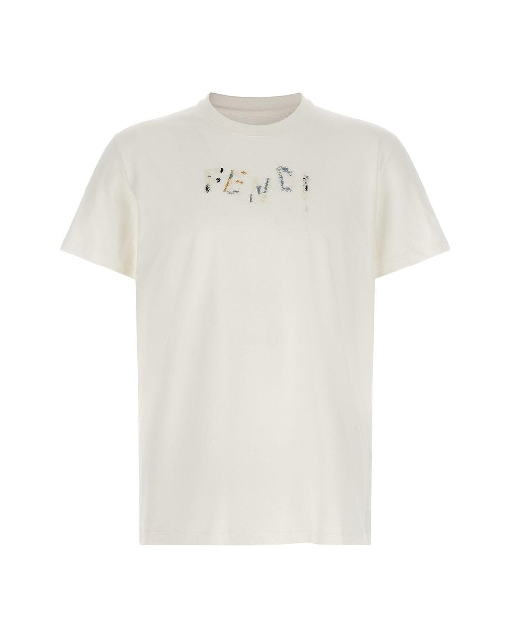 Fendi White Embroidered Logo T-Shirt for men