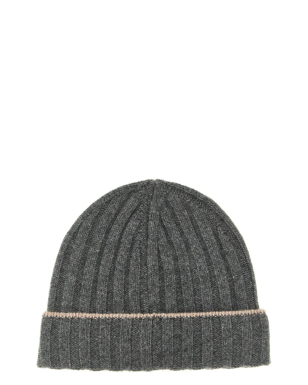 Brunello Cucinelli Gray Cashmere Turn-Up Beanie for men