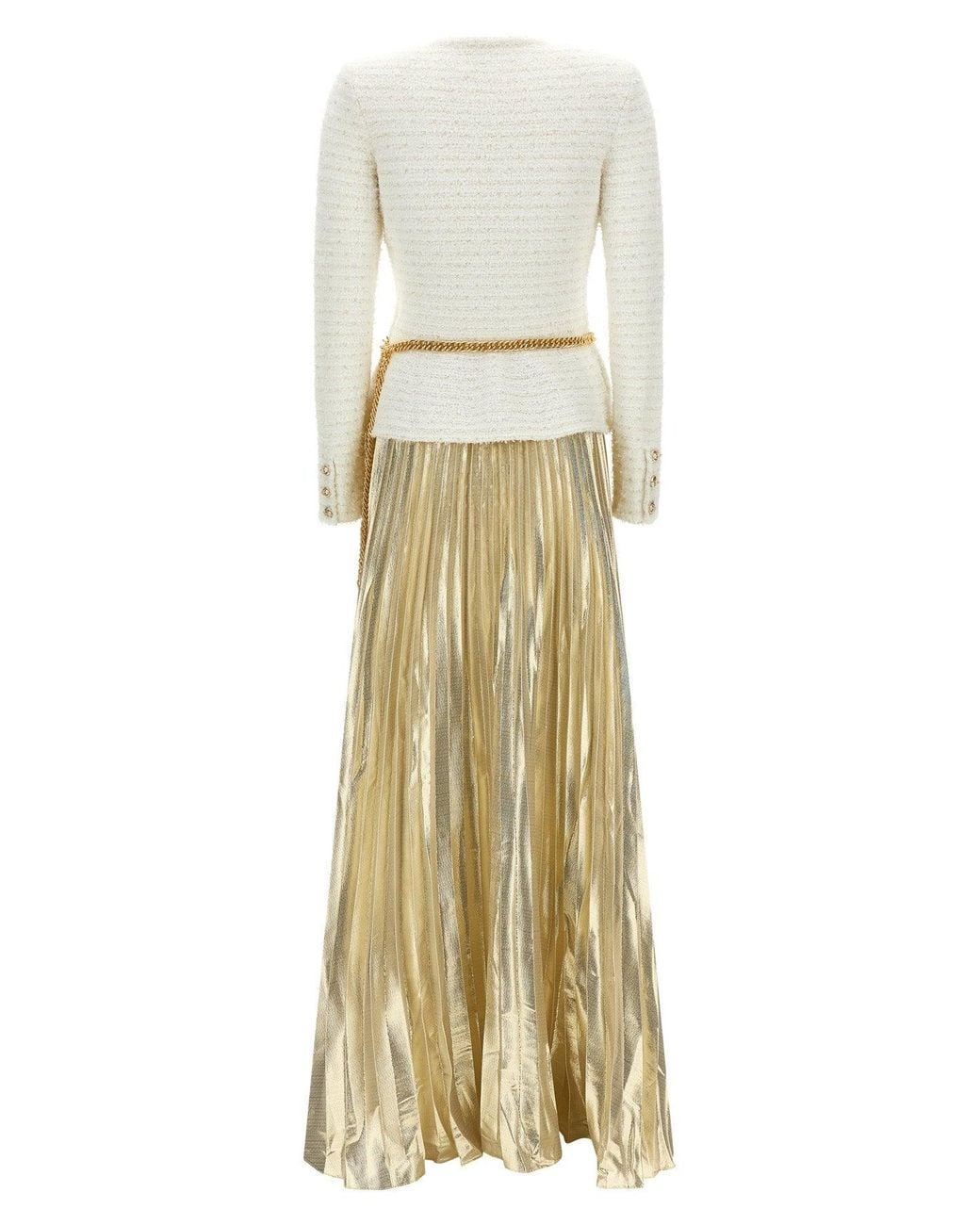 Self-Portrait Natural Long Dress With Pleated Skirt