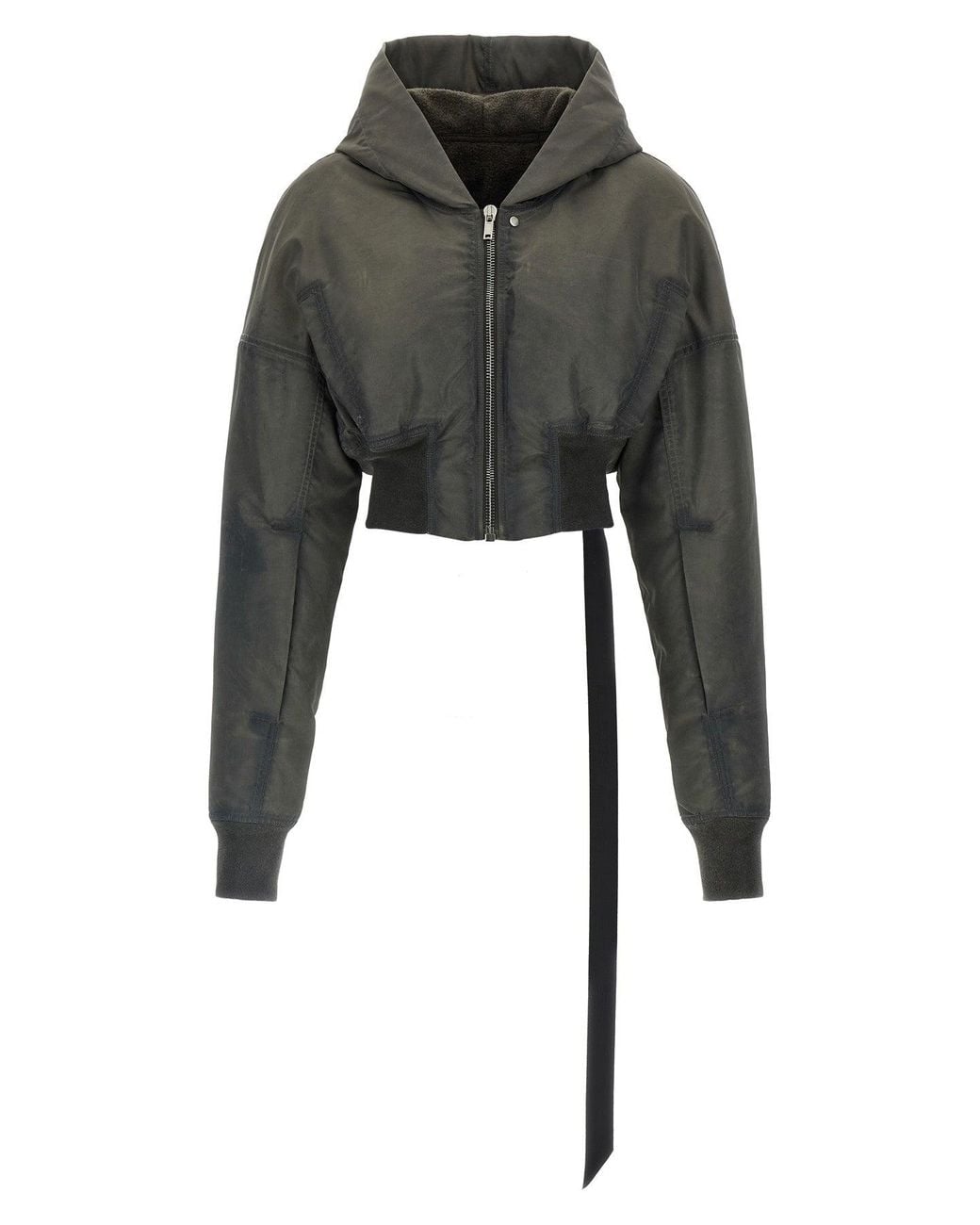 Rick Owens Black Hooded Cropped Flight Bomber Jacket