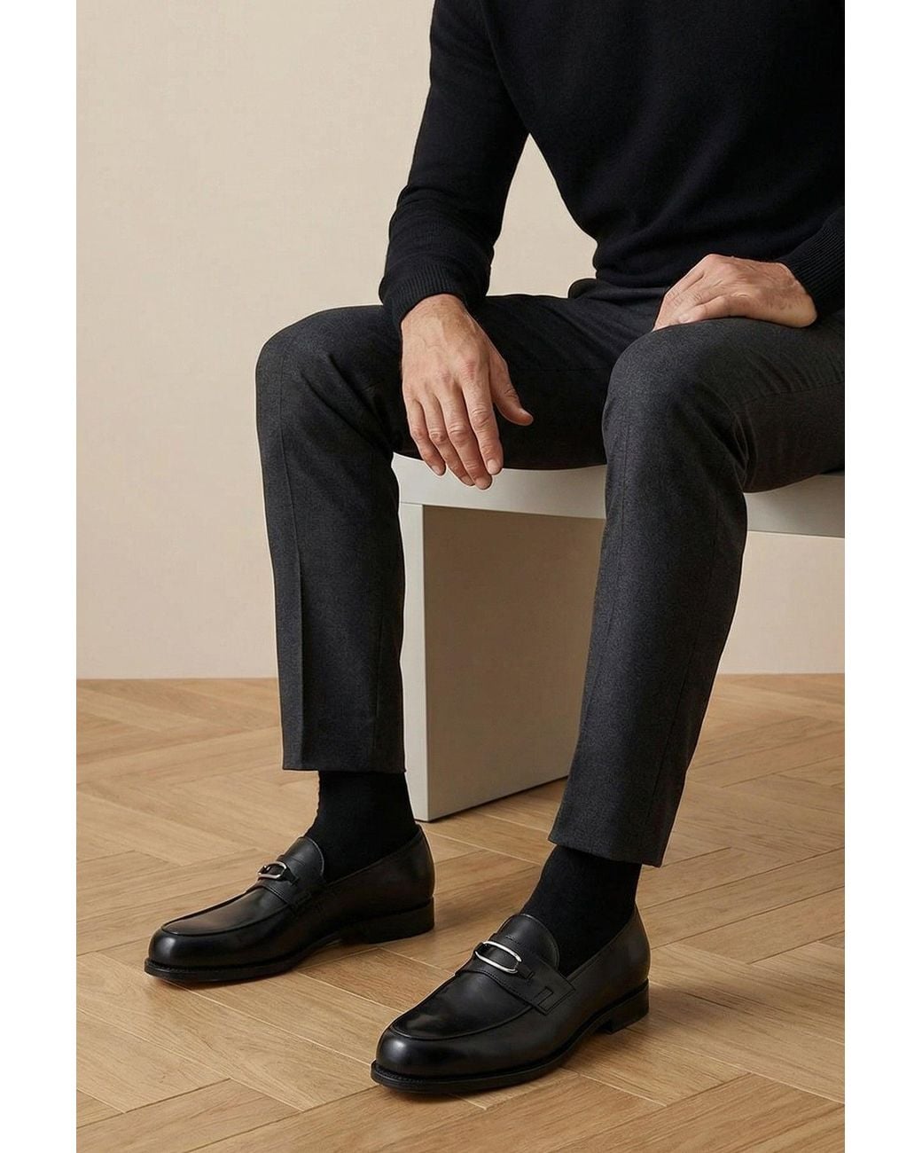 John Lobb Black Leather Lopez Ring Loafer for men