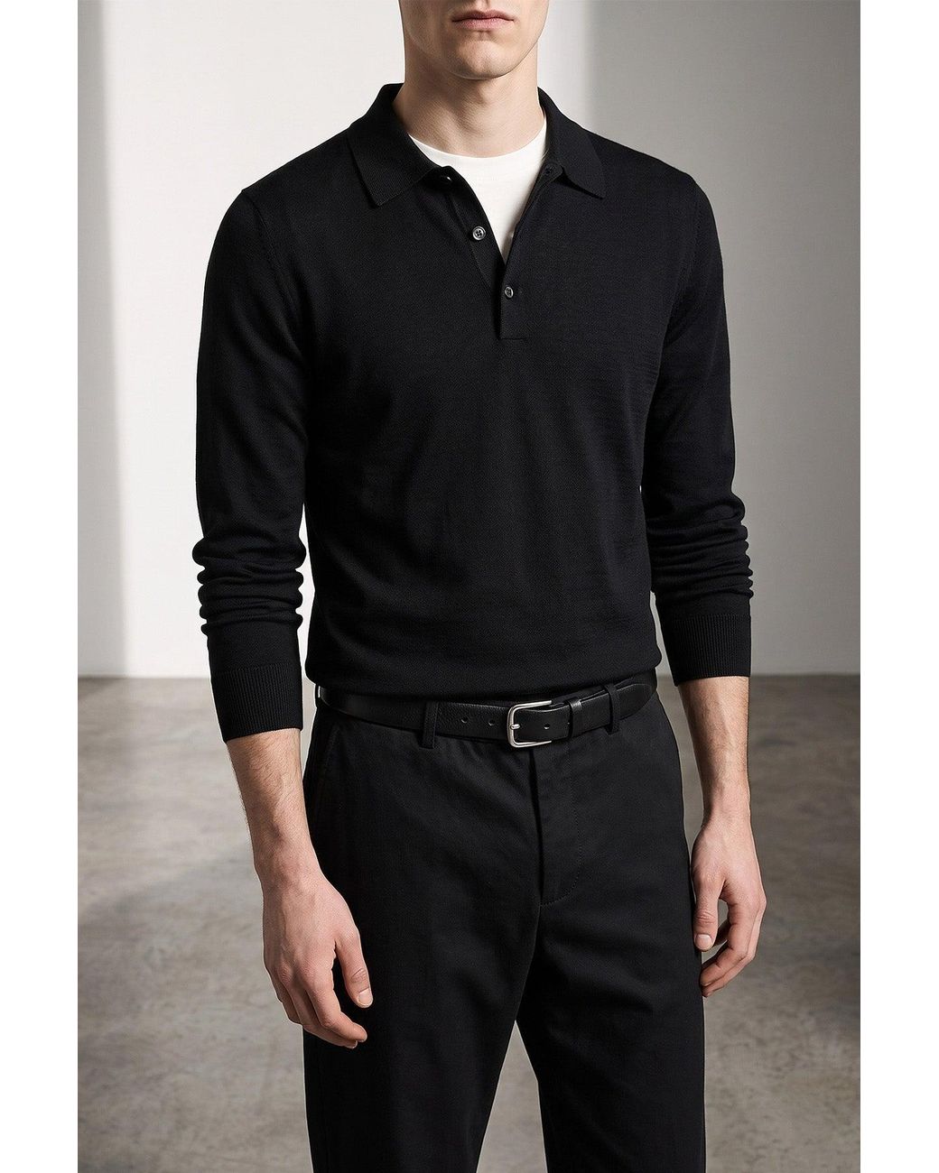 LARMERI STUDIO Black Merino Wool Polo Shirt for men