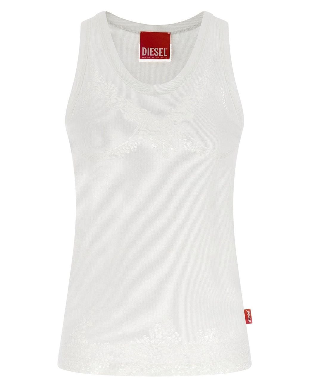 DIESEL White Tank Top With Devoré Detailing