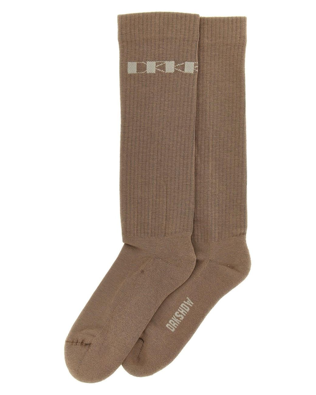 Rick Owens Brown Jacquard Logo Socks