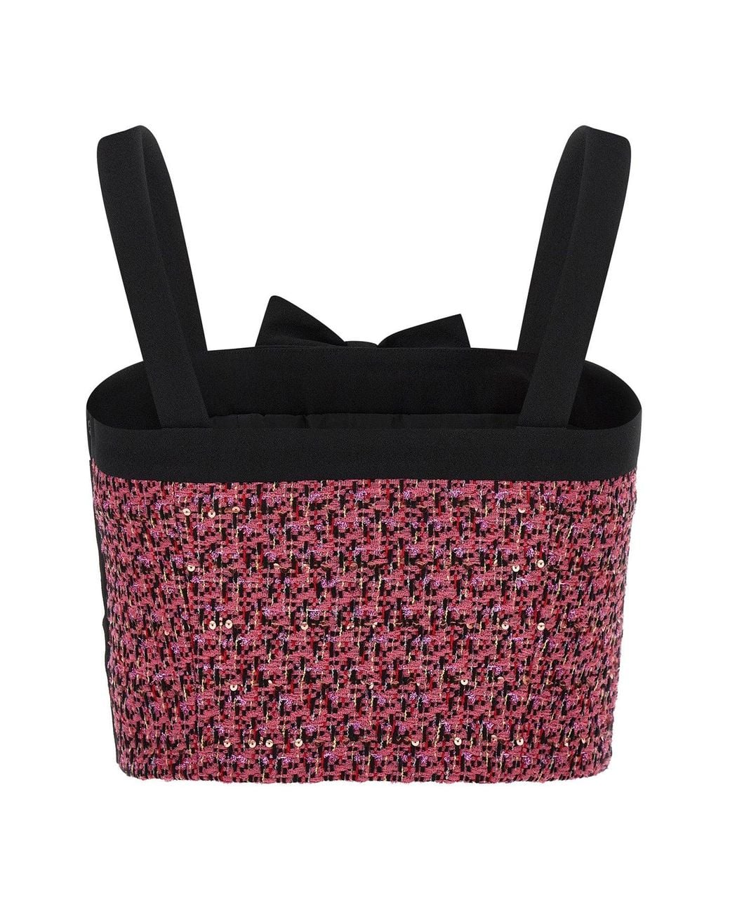 Alessandra Rich Red Top 'Sequin Tweed Top With Bow'