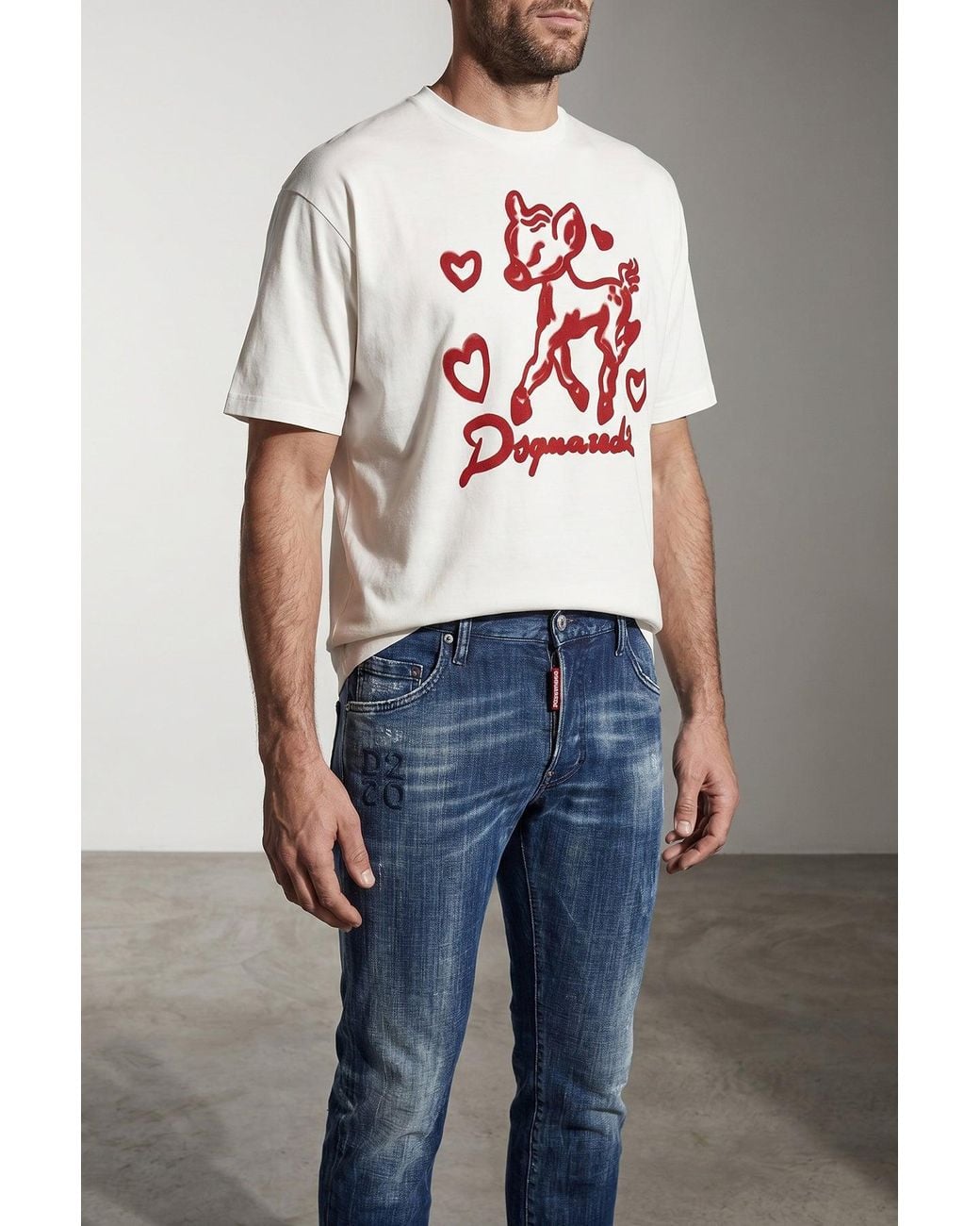 DSquared² White T-Shirt With Front Graphic Print for men