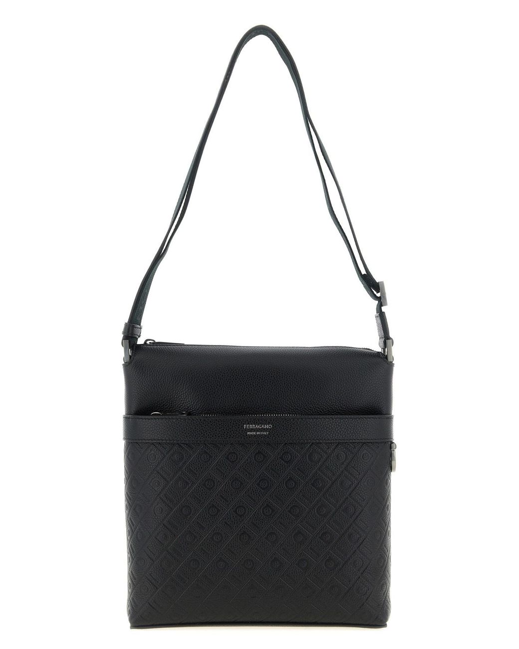 Ferragamo Black ' Monogram' Messenger Crossbody Bag for men