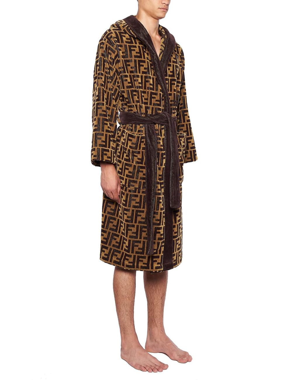 Fendi Ff Logo Cotton Robe in Brown for Men | Lyst