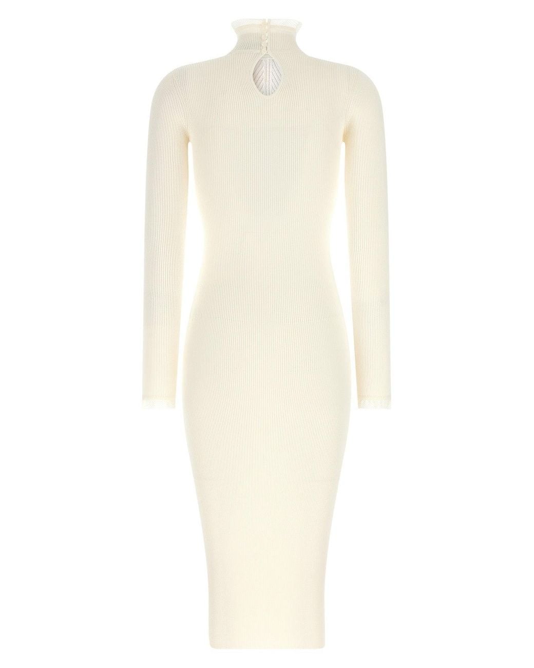 Elisabetta Franchi White Ribbed Knit Midi Dress
