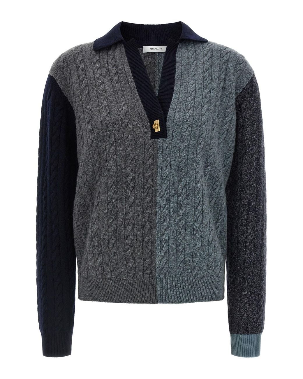 Ferragamo Black Color Block Braid Sweater