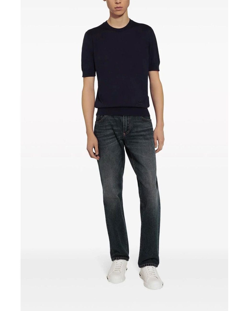 Dolce & Gabbana Blue Short-Sleeved Sweater 'In Seta Rasata Finezza 18' for men