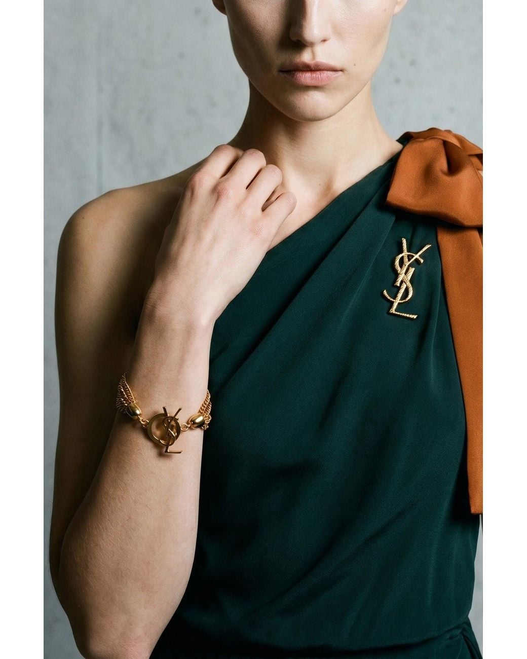 Saint Laurent Metallic Textured Cassandre Brooch