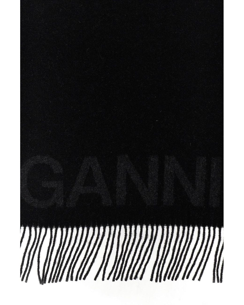 Ganni Black Intarsia Logo Wool Scarf