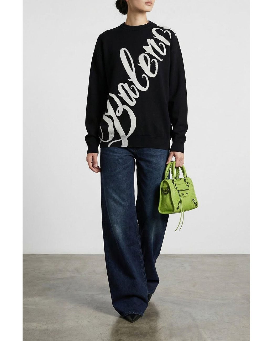 Balenciaga Black Sweater With Diagonal Intarsia Logo