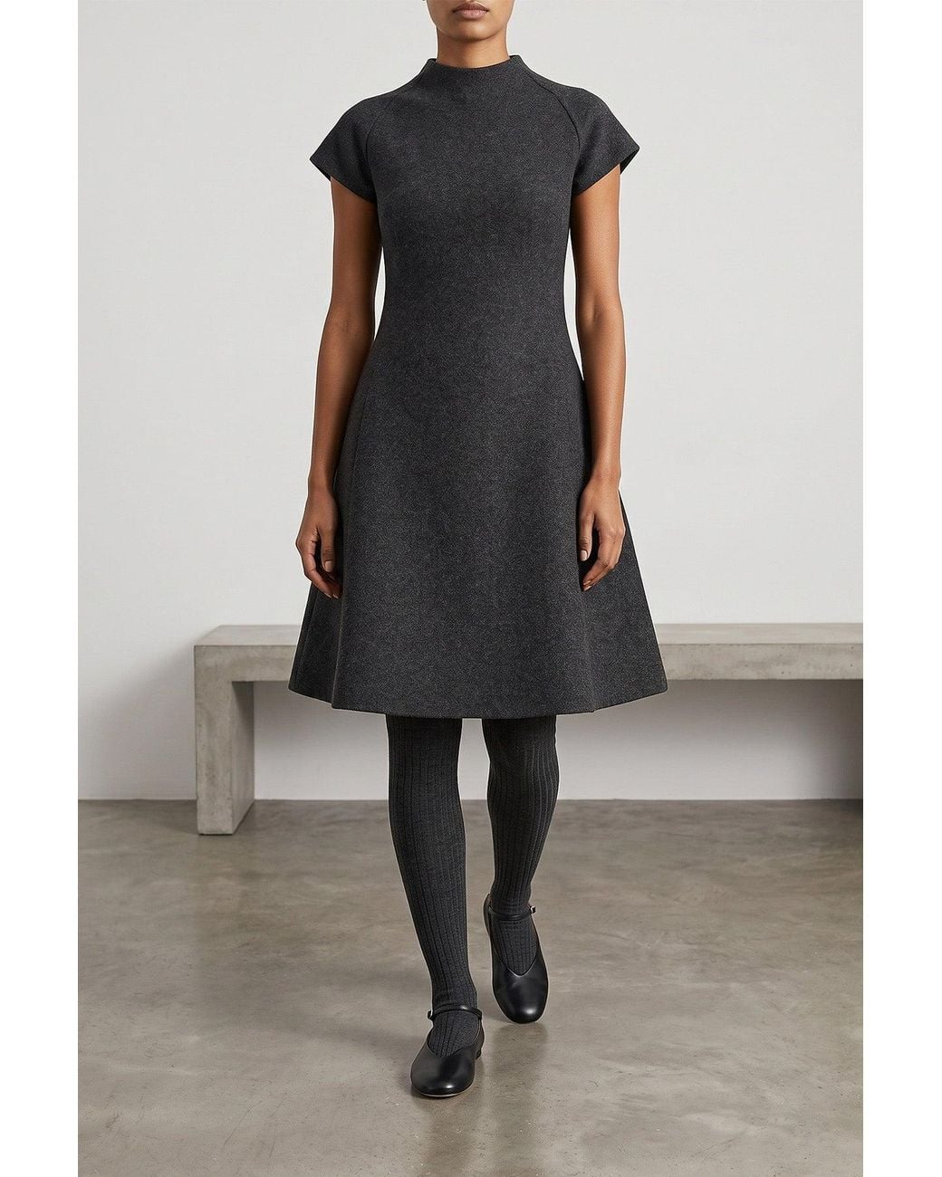 Jil Sander Black Virgin Wool Mock Neck Dress