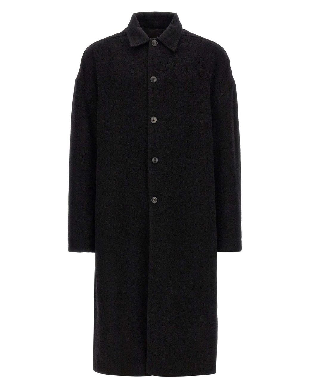 Rick Owens Black Single-Breasted Virgin Wool Coat for men