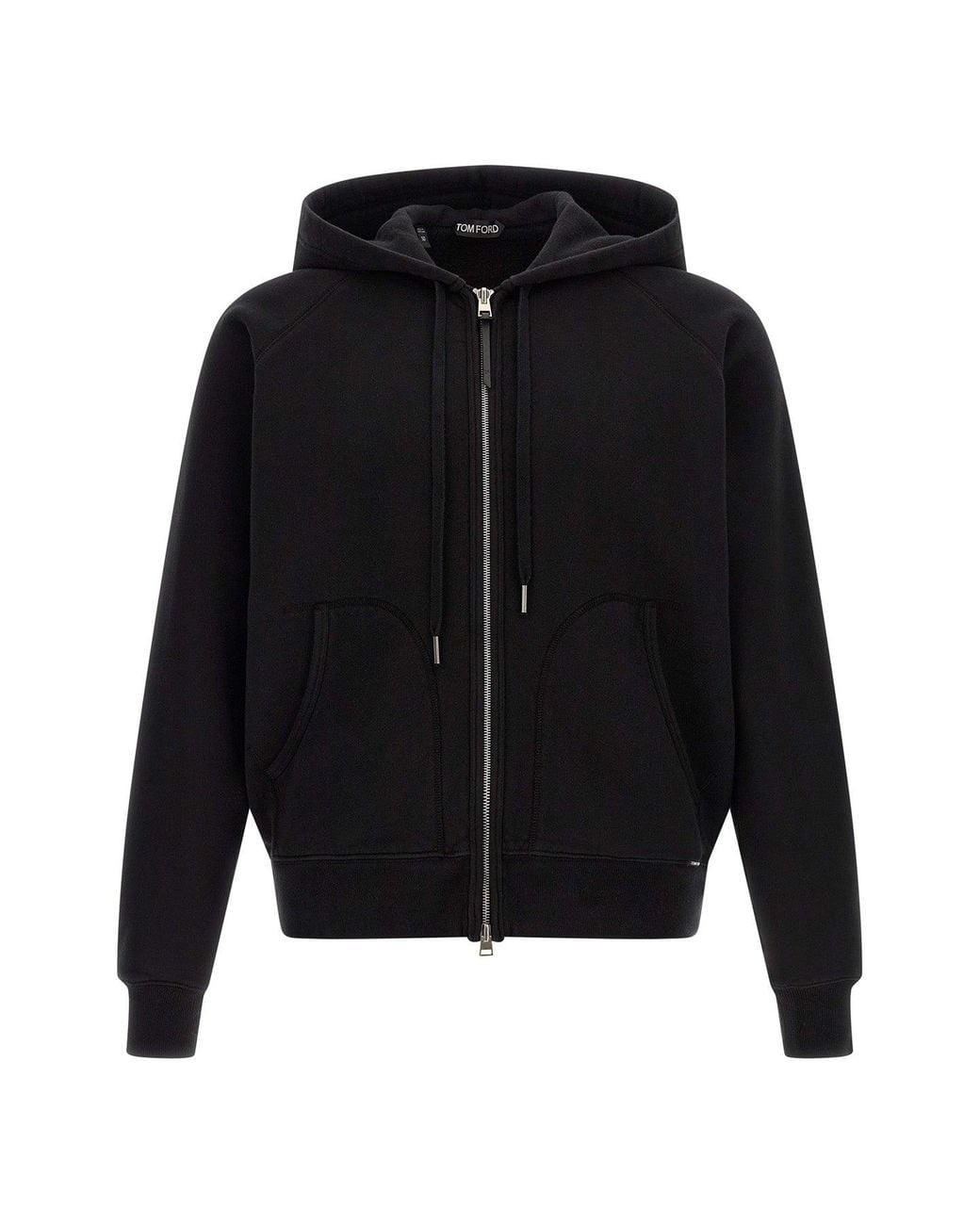 Tom Ford Black Zip Hoodie Leather Details for men