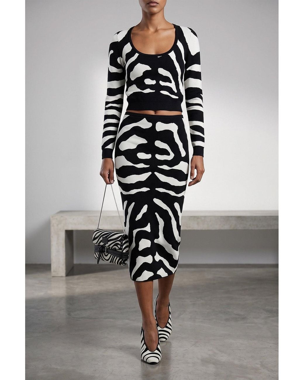 Moschino Black Zebra Intarsia Skirt